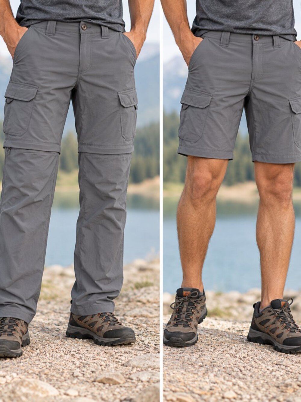 RedHead Men's 34 Grey Convertible Zip Off Cargo Hiking Pants Shorts